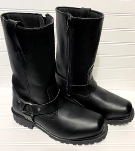 M-BOSS Cuero Negro Clásico 12" Arnés Motocicleta Botas de Montar Hombres Talla 10.5 - Imagen 1 de 12