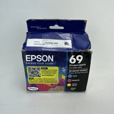 New Genuine Epson 69 Black Cyan Magenta Yellow Ink Cartridges T069120 Exp. 08/25 - Image 1 of 4