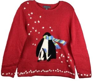 Northern Isles Holiday 3D Penguin Sweater Womens M Ramie Cotton Wool Rabbit Hair - Picture 1 of 7