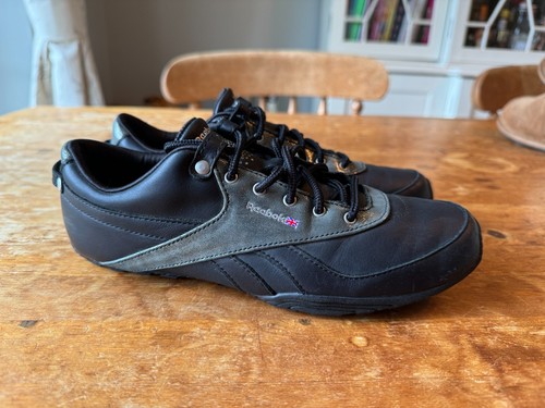 DONNA REEBOK SCARPE DA GINNASTICA SPORTIVE IN PELLE NERA UK 4 5 FLAT GYM