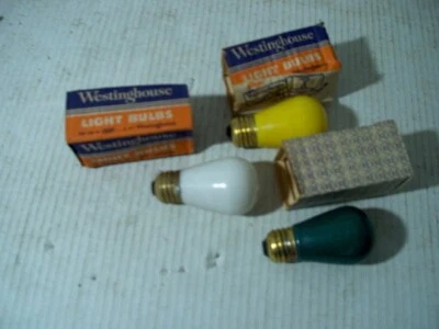 3 ANTIQUE Westinghouse light Bulbs 10W 125Volt-YELLOW-white & blue-S14 base - Image 1 of 4