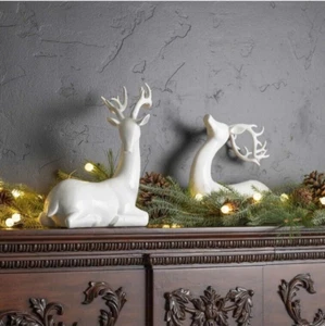 MELROSE FEIERTAG RUHENDE DEKORATIVE HIRSCH FIGUR 2ER SET WEISS - Bild 1 von 9