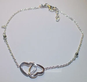 Cadena de pie plata 925 2 corazones con bolas 23 cm + 3,0 cm extensión - Imagen 1 de 6