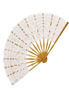 Victorian Trading Romantic Battenberg Bamboo White Lace Hand Fan - Picture 1 of 4