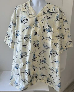 Palmwave Hawaiian Shirt Men’s Size 4XL White Blue Swordfish Sailfish Cotton - Picture 1 of 7