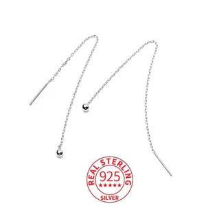 925 Sterling Silver Long Chain Threader Earrings Women Minimalist Wrap Drop - Picture 1 of 7