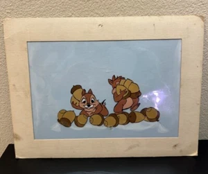 ORIGINAL DISNEY 12x9 CELLULOID ANIMATION CEL CHIP AND DALE ACORNS HAND PAINTED - Picture 1 of 7