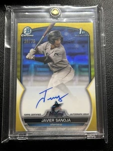 Javier Sanoja 2023 Bowman Chrome Auto Yellow Refractor #CPA-JSJ /75 1st - Picture 1 of 2