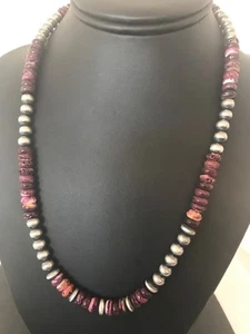 Purple Spiny Oyster Navajo Prearls Sterling Silver 20" Necklace 11747 - Picture 1 of 12