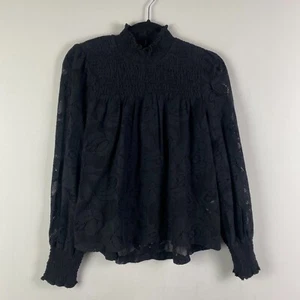 Sundance Dorina Black Lace Mock Neck Lace Blouse Top Womens Size Petite XS PXS - Picture 1 of 10