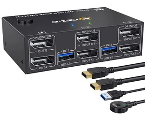 USB 3.0 Dual Monitor KVM Switch Displayport 1.4 4K@144Hz Extended Display Com... - Afbeelding 1 van 8