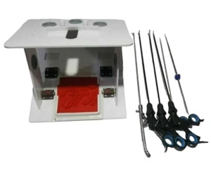 Laparoscopic Simulator Endo Trainer Box Foldable Training Instruments Set 8Pc - Picture 1 of 7