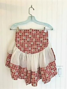 Medio delantal vintage años 40 50 blanco transparente ORGANZA rojo algodón volante ancho - Imagen 1 de 8