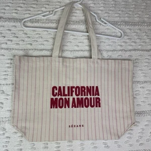 Bolso Sezane California Mon Amour Rojo Rosa Crema Rayas Viaje Compras Playa Gimnasio - Imagen 1 de 11