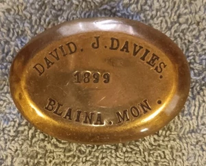 Antique Brass Miner`s Snuff Box - David J. Davies (Blaina, Monmouthshire) 1899. - Picture 1 of 4