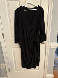 Nina Leonard Black Side Tie Ruched Wrap V-Neck Long Sleeve Dress sz 2X NWOT - Picture 1 of 7