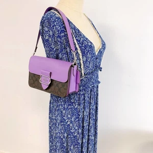 Borsa a tracolla Coach CJ617 Morgan in tela firmata IN iris marrone - Foto 1 di 10