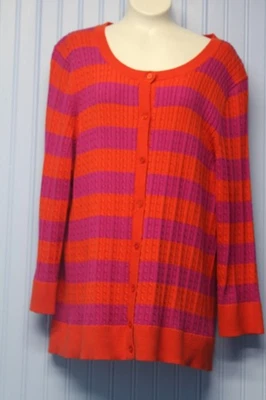 Talbots 100% 棉亮紫色和橙色条纹 2 件套毛衣套装 XL 全新带标签 — 第 1/4 张图片