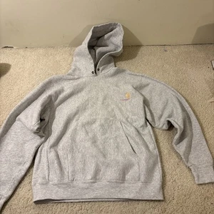Vintage 90s Carhartt Reverse Weave Pullover Hoodie Rugged Workwear Medium Grey - Picture 1 of 24