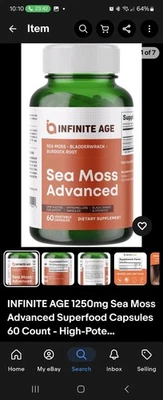 Cápsulas avanzadas de superalimento de musgo marino INFINITE AGE 1250 mg 60 unidades - alta potencia... Foto 1 de 4