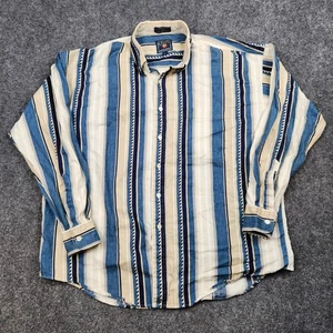Vintage Chaps Ralph Lauren Shirt Mens XL Blue Tan Striped Button Down 90s Cotton - Picture 1 of 9