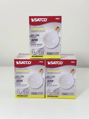 Satco S3832 60W 120V Decorative Satin White Globe Light Bulbs  G16.5 - 3pack - Image 1 of 4