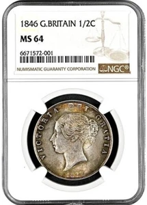 1846 Queen Victoria Silver Half Crown - NGC MS64 2nd Highest Grade - Bild 1 von 2