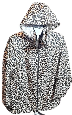 Susan Graver 风衣连帽猎豹印花 2 个口袋女式 1X — 第 1/4 张图片