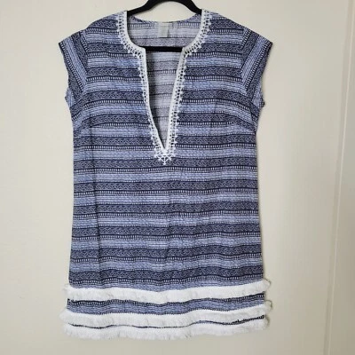 Roupa de banho Bleu Rod Beattie cobertura algodão franja praia resort tamanho pequeno - Imagem 1 de 4