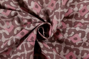5 Yard Brown Pink Dye Fabric hand Block print Dabu Ikat Cotton Dress Sew Fabric - Picture 1 of 3
