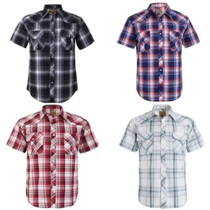 Mens Western Cowboy Pearl Snap Short Sleeve Casual Shirts - Picture 1 of 93