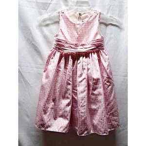 Vtg Of Philadelphia Pink White Peach Beaded FlowersGingham Dress back Tie 5/6 - Picture 1 of 7