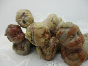 VINTAGE ORIENTAL CHINESE SET SOAP STONE CARVED BABY FIGURINE CARD NAME HOLDER - Picture 1 of 12