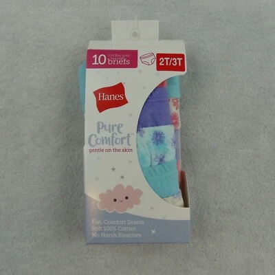 Hanes Underwear Toddler Girls 2T/3T Briefs Cotton Pure Comfort 10 Pairs - Image 1 of 4