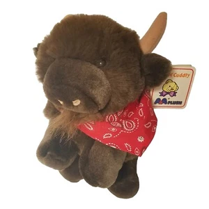 NEW VTG A & A Plush Bull 12" toy stuffed Animal Red Bandanna 1992 Brown cow red - Picture 1 of 11