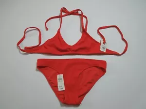 NEW AMERICAN EAGLE AERIE XS 2pc RED SWIMSUIT, BIKINI BOTTOMS & HALTER TOP - Picture 1 of 10