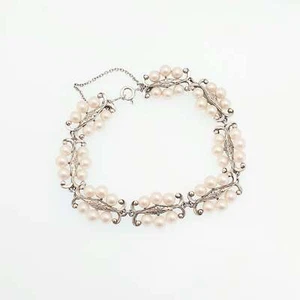 Vintage MIKIMOTO Pearl Bracelet Sterling Silver Cultured Pearls Genuine Real - Picture 1 of 9
