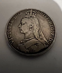 1889 GREAT BRITAIN SILVER CROWN QUEEN VICTORIA Silver Coin Reeded Edge - Picture 1 of 6