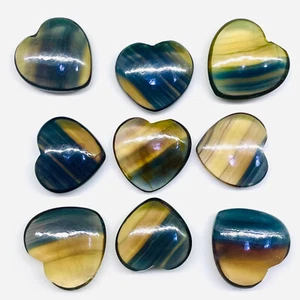 9 Pcs Natural Bi Color Fluorite 22-24mm Heart Cabochon Untreated Gemstones Lot - Picture 1 of 11