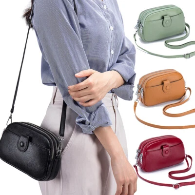 Women's Genuine Leather Small Crossbody Bags Cell Phone Purse Zip Handbag Wallet - Image 1 of 4