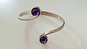 SILBER ARMREIF ° 835 / 1000 ° Modernist ° AMETHYST ° Silberschmuck ° - Picture 1 of 12