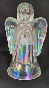 VINTAGE FENTON IRIDESCENT CLEAR GLASS ANGEL,ORIG STICKER, 6"H - Picture 1 of 9