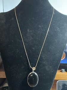 Vintage Sterling Silver St Mary & Onyx Double Sided Pendant 23” - Picture 1 of 5