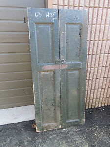 PaiR c1840-50 PANELED house shutters forged hardware GREAT patina 63" x 14.75"
