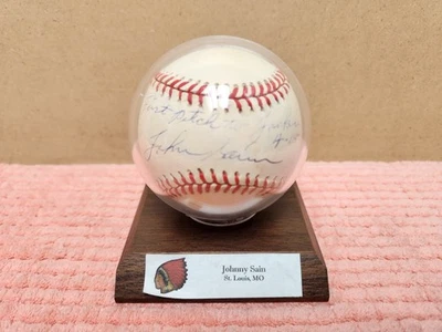 Johnny Sain AUTOGRAPHED Baseball w/ "First Pitch To Jackie Robinson 4-15-47" - Image 1 of 4