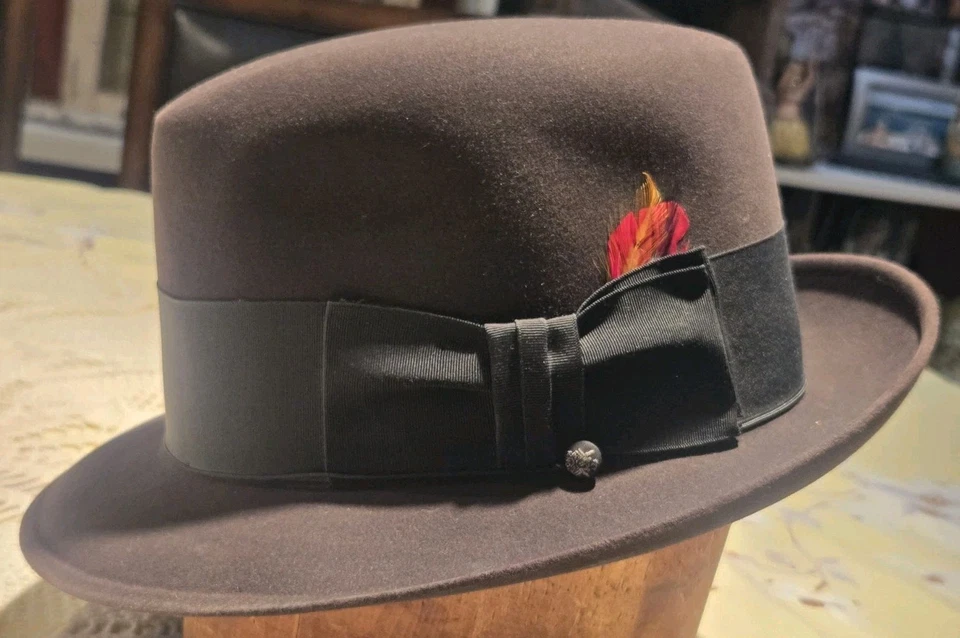 Sombrero de colección Knox Twenty Fedora para hombre 7 1/8 marrón borde personalizado con caja original y etiquetas Foto 1 de 4