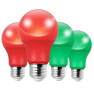 DEWENWILS EDISHINE 4 Pack Red Green Light Bulbs, A19 LED Light Bulb for Bedroom, Christmas