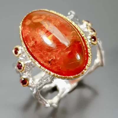 Anillo ámbar natural hecho a mano de plata de ley 925 talla 8/R438686 Foto 1 de 4