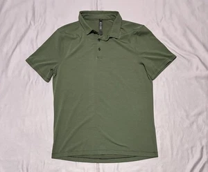 Lululemon Polo Shirt Mens Large Green Micro Stripe X-STATIC Anti-Odor Golf Tech - Picture 1 of 11