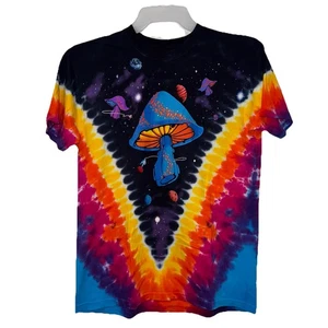 Liquid Blue Shirt Adult Medium Rainbow Tie Dye Mushrooms Space Psychedelic - Picture 1 of 3